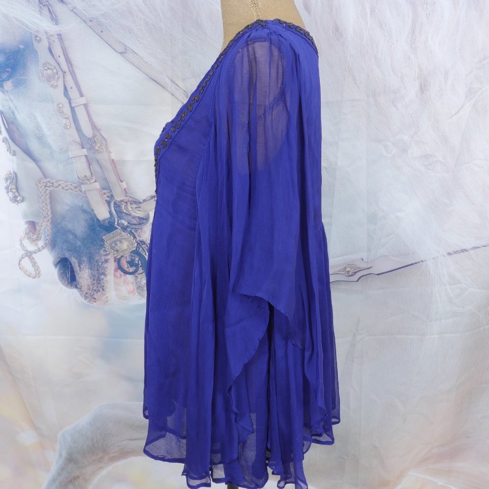 Free People Purple Beaded Detail Wide Sheer Sleeve 70's Inspired Boho S XS Top - Picture 11 of 12
